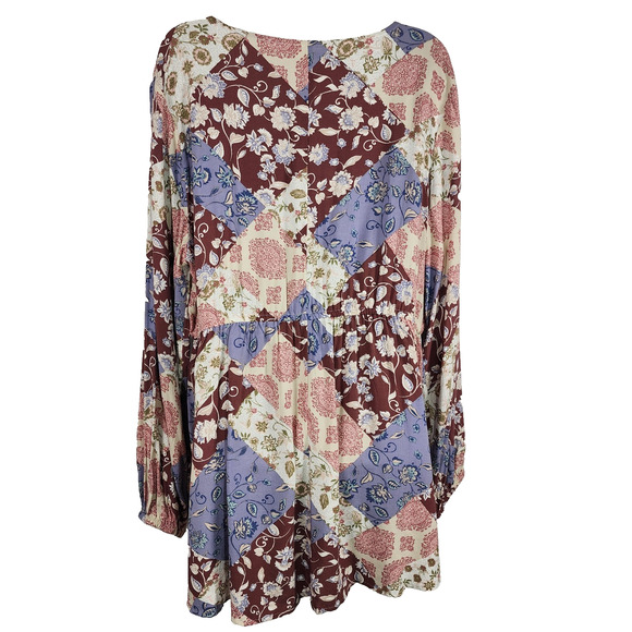 Maurices Womens Patchwork Peplum Tunic Top XL Smocked Boho Prairie Cottagecore - Picture 2 of 11